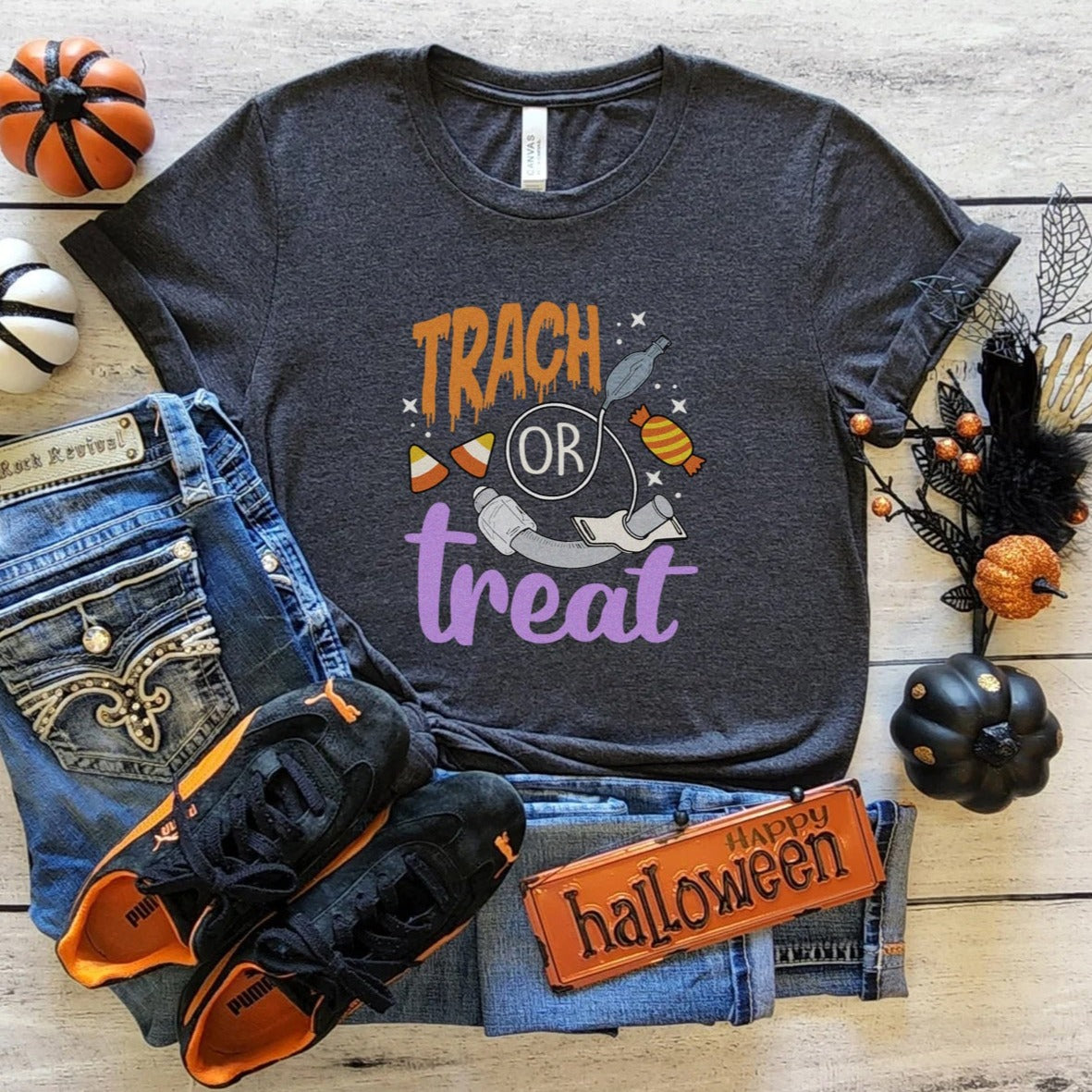trachortreatdarkgray Trach or Treat T-Shirt - Image 7