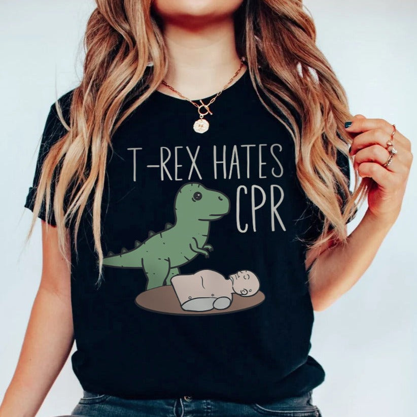 trexhatescprblack T-Rex Hates CPR T-Shirt - Image 2