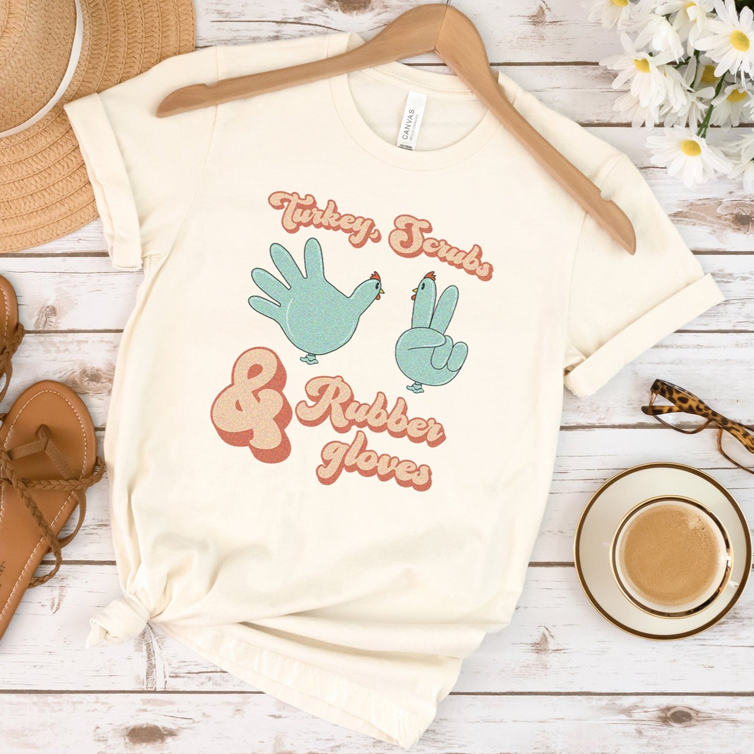turkeyscrubsglovesnatural Turkey, Scrubs & Rubber Gloves T-Shirt - Image 4